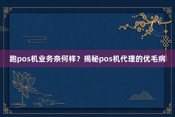跑pos机业务奈何样?揭秘pos机代理的优毛病